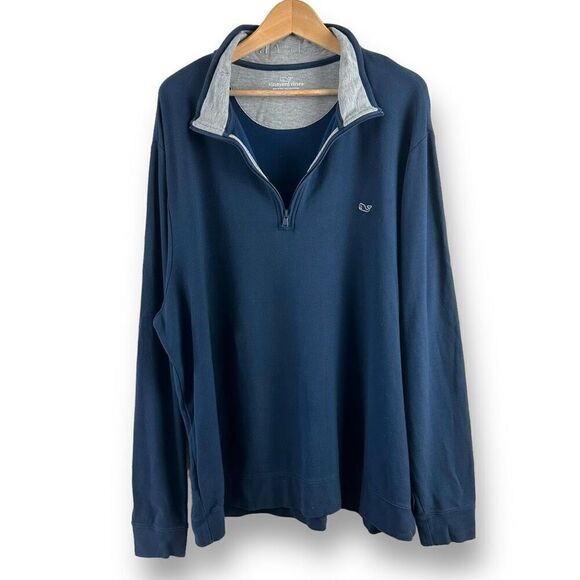 Vineyard Vines Men's 2XB Pique Half Zip Pullover Navy Blue Whale Logo Classic Pr - Picture 1 of 9